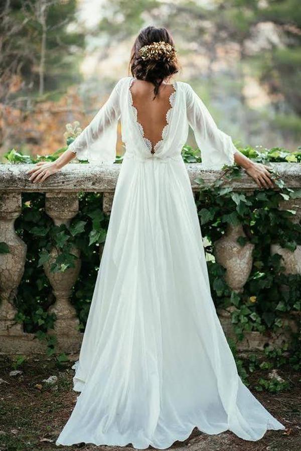 long sleeve flowy wedding dress